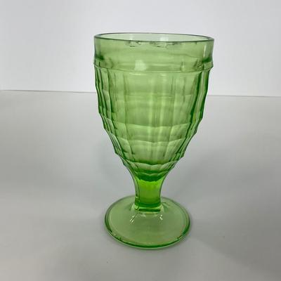 -130- URANIUM | Anchor Hocking Glass Co. Block Optic | Footed Tumbler Glass