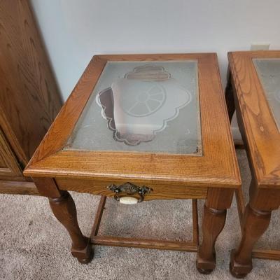 2 Wood End Tables With Glass