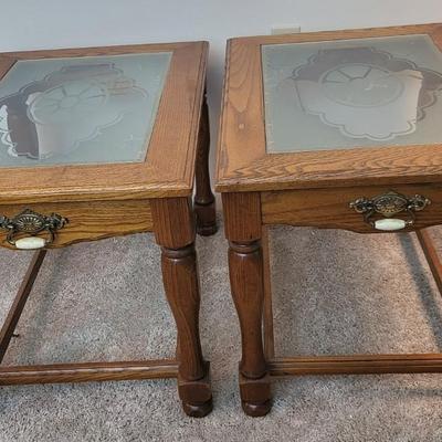 2 Wood End Tables With Glass