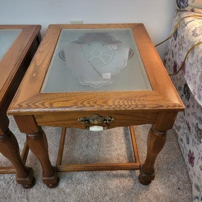 2 Wood End Tables With Glass