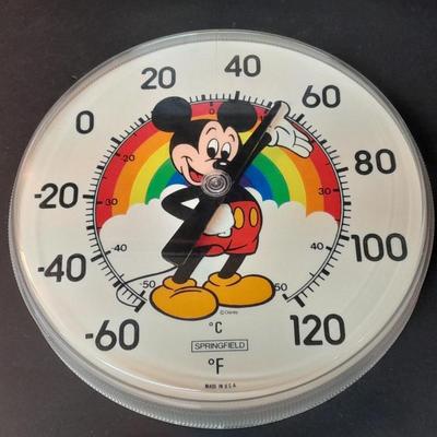 Westclox Warner Brothers Daffy Duck clock and Springfield Disney Mickey Mouse wall Thermometer