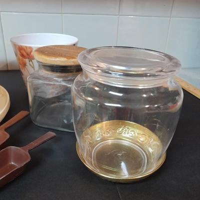 Kitchen canisters, metal napkin holder, organizer and more