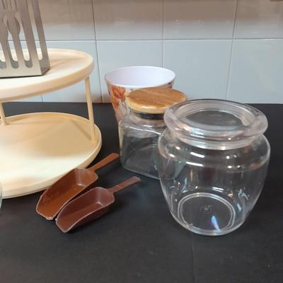 Kitchen canisters, metal napkin holder, organizer and more