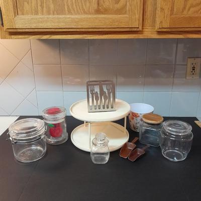 Kitchen canisters, metal napkin holder, organizer and more