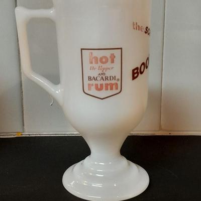 Three vintage Schuss-Boomer hot Dr. Pepper Bacardi Rum glass mugs and a World's Greatest Grandpa Glass bake mug