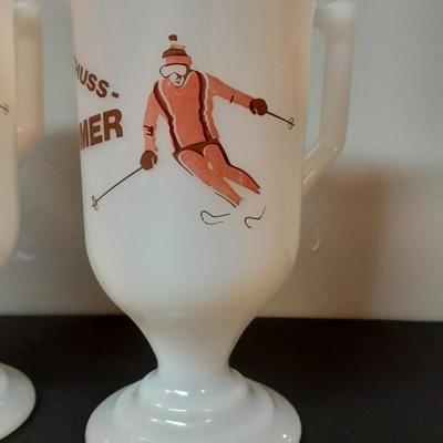Three vintage Schuss-Boomer hot Dr. Pepper Bacardi Rum glass mugs and a World's Greatest Grandpa Glass bake mug