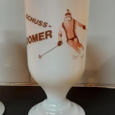 Three vintage Schuss-Boomer hot Dr. Pepper Bacardi Rum glass mugs and a World's Greatest Grandpa Glass bake mug