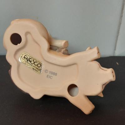 Pig salt and pepper shakers, porcelain pig figure, and Enesco Three sleeping pigs