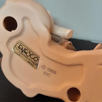 Pig salt and pepper shakers, porcelain pig figure, and Enesco Three sleeping pigs