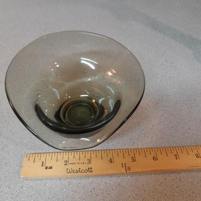 Two vintage Mid Century Modern Smoke glass Dishes Viking glass