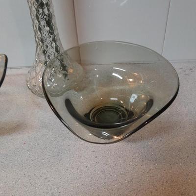 Two vintage Mid Century Modern Smoke glass Dishes Viking glass