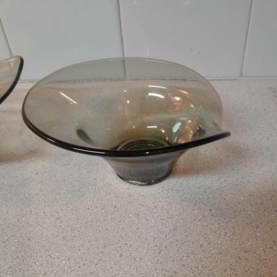 Two vintage Mid Century Modern Smoke glass Dishes Viking glass