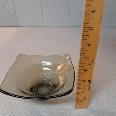 Two vintage Mid Century Modern Smoke glass Dishes Viking glass
