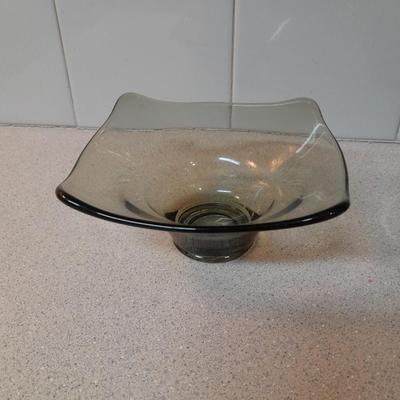 Two vintage Mid Century Modern Smoke glass Dishes Viking glass