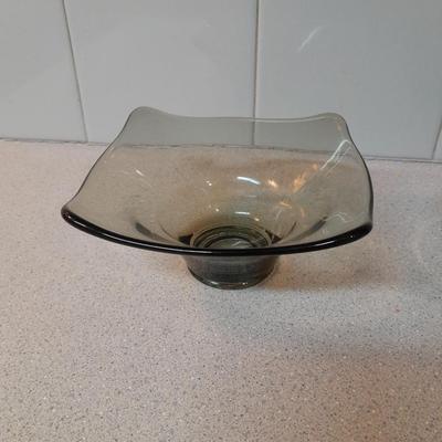 Two vintage Mid Century Modern Smoke glass Dishes Viking glass