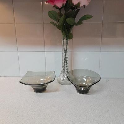 Two vintage Mid Century Modern Smoke glass Dishes Viking glass