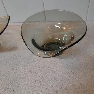 Two vintage Mid Century Modern Smoke glass Dishes Viking glass