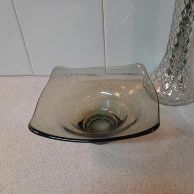 Two vintage Mid Century Modern Smoke glass Dishes Viking glass