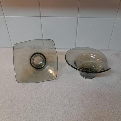 Two vintage Mid Century Modern Smoke glass Dishes Viking glass