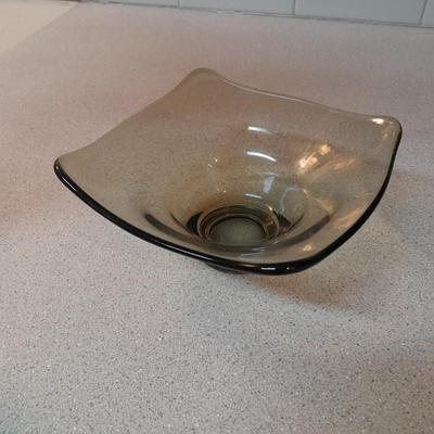 Two vintage Mid Century Modern Smoke glass Dishes Viking glass