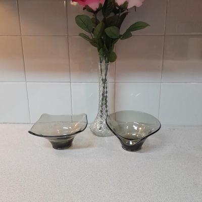 Two vintage Mid Century Modern Smoke glass Dishes Viking glass