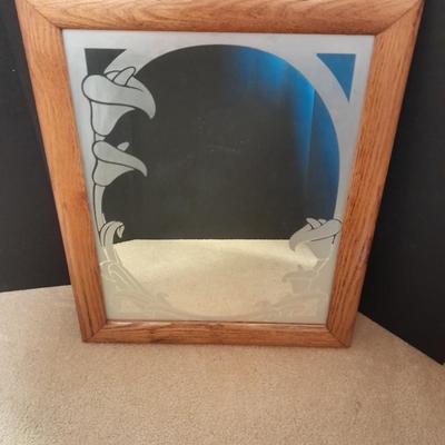 Oak framed wall mirror with Frosted floral design