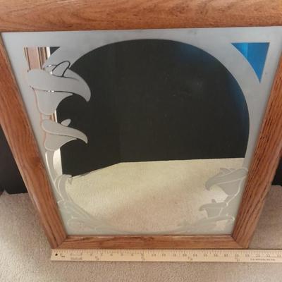 Oak framed wall mirror with Frosted floral design