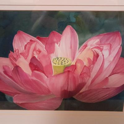 White Framed Pink Lotus flower wall art with pink colored vase