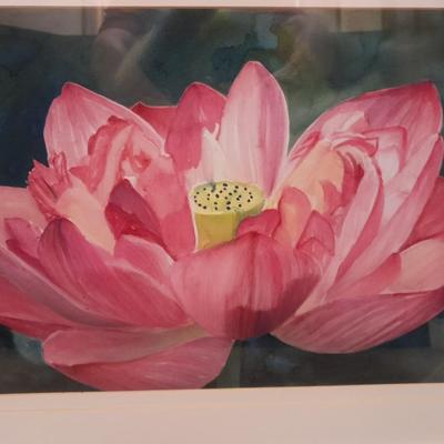 White Framed Pink Lotus flower wall art with pink colored vase
