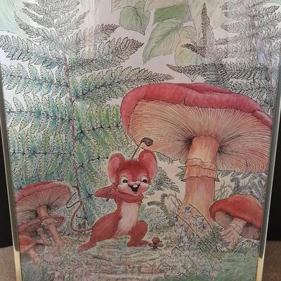 Fairy Tale framed wall art Colorful and fun golfing mouse with mushroom