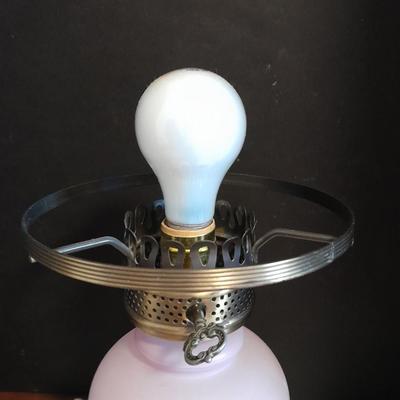 Vintage 21"" Parlor Hurricane table Lamp 3 Way Frosted White flower Shabby Chic 1 of 2