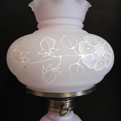 Vintage 21"" Parlor Hurricane table Lamp 3 Way Frosted White flower Shabby Chic 1 of 2