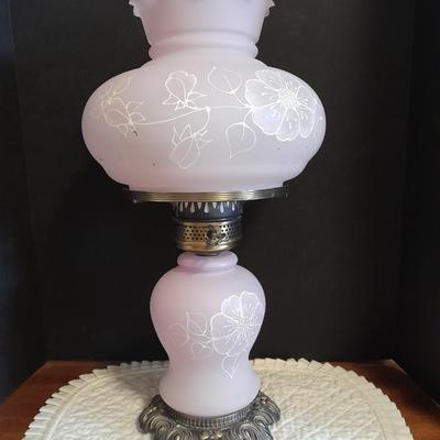 Vintage 21"" Parlor Hurricane table Lamp 3 Way Frosted White flower Shabby Chic 1 of 2