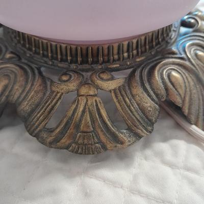 Vintage 21"" Parlor Hurricane table Lamp 3 Way Frosted White flower Shabby Chic 1 of 2