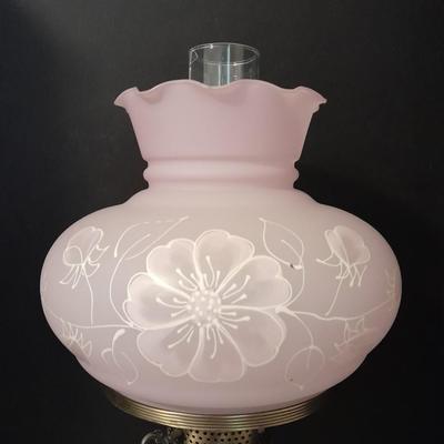Vintage 21"" Parlor Hurricane table Lamp 3 Way Frosted White Roses Shabby Chic 2 of 2