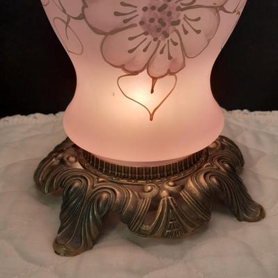 Vintage 21"" Parlor Hurricane table Lamp 3 Way Frosted White Roses Shabby Chic 2 of 2