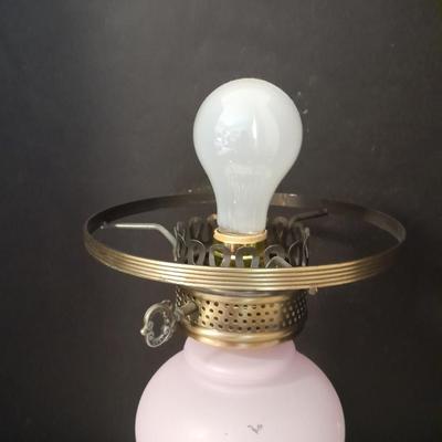 Vintage 21"" Parlor Hurricane table Lamp 3 Way Frosted White Roses Shabby Chic 2 of 2