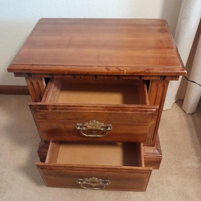 Two drawer Twin Oaks Furniture nightstand with Sharp alarm clock 1 of 2