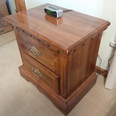 Two drawer Twin Oaks Furniture nightstand with Sharp alarm clock 1 of 2