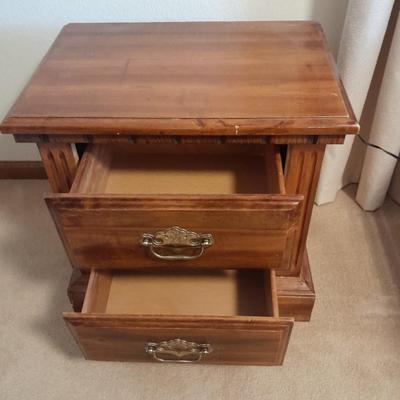 Two drawer Twin Oaks Furniture nightstand with Sharp alarm clock 1 of 2