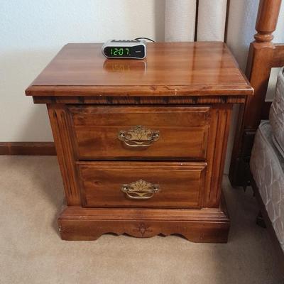 Two drawer Twin Oaks Furniture nightstand with Sharp alarm clock 1 of 2