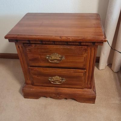 Two drawer Twin Oaks Furniture nightstand with Sharp alarm clock 1 of 2