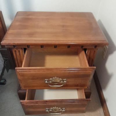 Two drawer Twin Oaks Furniture nightstand with Sharp alarm clock 2 of 2