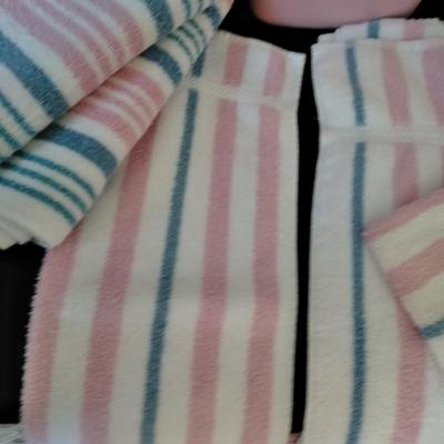 Home & Stevens brand Pink & Blue Striped towels with Pink waste can