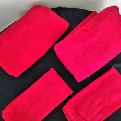 Red room essential bath towels, white washcloths with Lady bug themed massager