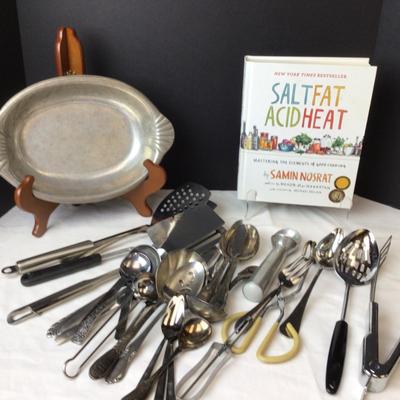 502 Metal Utensil Lot & Salt Fat Acid Heat Cookbook