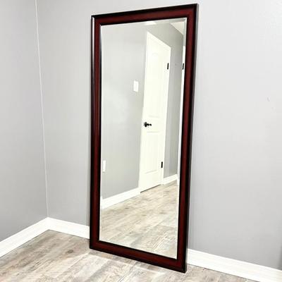 Large Rectangular Wood Framed Beveled Mirror