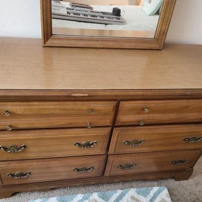 Wood 6 Drawer Cabinet with Mirror
