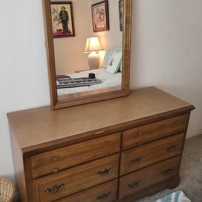 Wood 6 Drawer Cabinet with Mirror