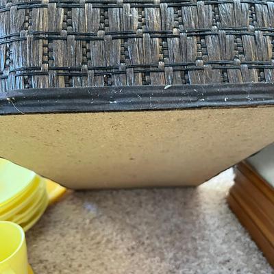Vintage picnic basket with plasticware